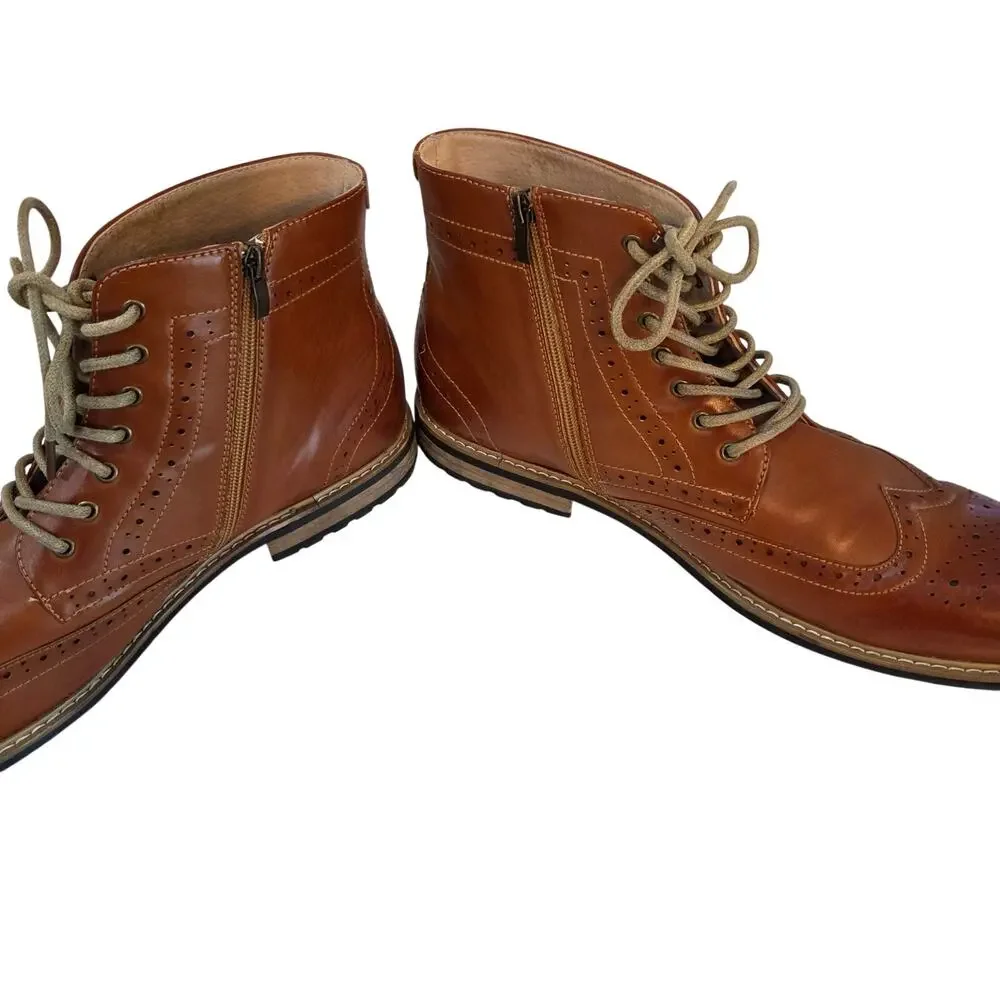 Men's Classic Wingtip Zippered Bruno Marc Motorcycle Leather  Boots, Size 15